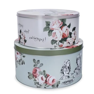 Image of MIKASA and The V&amp;A Cake Tins, 2pc Tin Set with Medium &amp; Large Pretty Storage Tins for Pantry, Alice in Wonderland Collection, Perfect Gifting