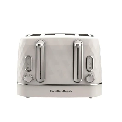 Image of Hamilton Beach Toaster 4 Slice, Diamond, 2300W, 6 Browning Controls, Defrost, Reheat &amp; Cancel Settings, Removable Crumb Tray, High Lift Eject, White HBT3221W