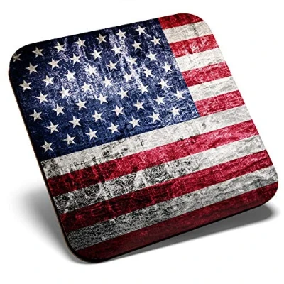 Image of Great Single Coaster Square Rustic USA Flag America Glossy Quality Coasters Tabletop Protection for Any Table Type #2244