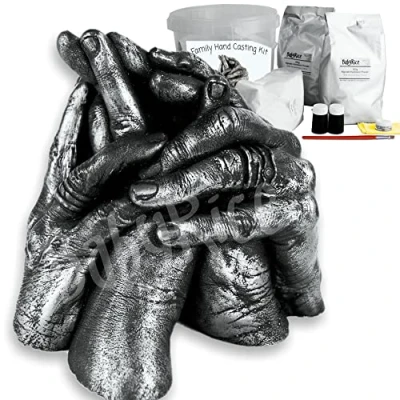 Image of BabyRice Family Hand Casting Kit 4 5 DIY Moulding for Couple, Baby &amp; Children, 1kg Alginate Powder Stone Cast Plaster