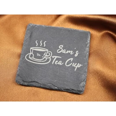 Image of Square Personalised Tea Cup Engraved Slate Coaster