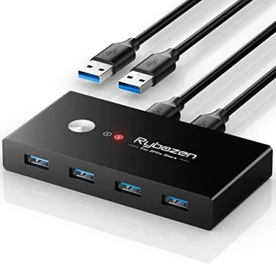 Image of USB 3.0 Switch, Rybozen KVM Switch for 2 Computer Sharing 4 Devices, in out Switcher Mouse Keyboard Scanner Printer, with Pcs Cable