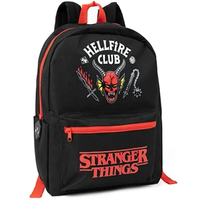 Image of Stranger Things Hellfire Club Backpack Girls &amp; Boys Black Rucksack with Adjustable Straps Practical Organised Luggage Sports School Bag Netflix Series Merchandise Gifts for Kids Teens