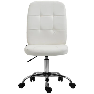 Image of Vinsetto Armless Office Chair, Faux Leather Desk Chair with Adjustable Height, Button Tufted, White