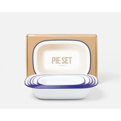 Image of Falcon Enamelware Pie Set White and Blue Rim Iconic British Dishes