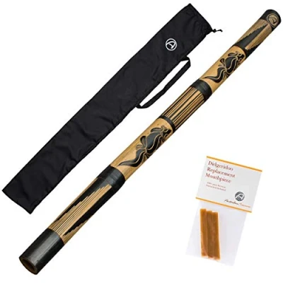 Image of Australian Treasures Didgeridoo &#039;&#039;carved&#039;&#039; 120cm including beeswax and nylon didgeridoobag
