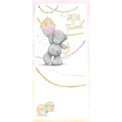 Image of Me To You Tatty Teddy Special Friend With Cupcake Birthday Greeting Card 4x8ins Official Collection