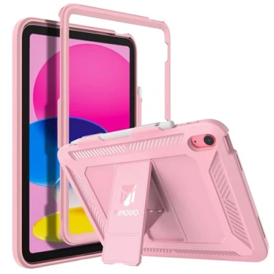 Image of TiMOVO Case for iPad 10th Generation 2022 with Pencil Holder, Heavy Duty Shockproof Rugged Protective Cover Gen 10.9 Inch, Pink
