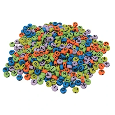 Image of Bright Ideas Alphabet Beads. PK400 6mm Mixed Colourful Beads for Kids Arts and Crafts, Plastic Craft Decoration, A to Z Letters Necklace Bracelet Jewellery Making. BI8070.