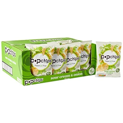 Image of popchips Sour Cream and Onion Popped Potato Chips 23 grams (Multipack BOX of 24) not Fried, No Artificial Flavours or Colours, Suitable for Vegans
