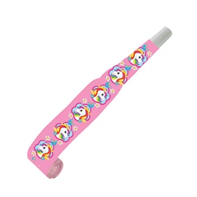 Image of Amscan 9902111 Rainbow Unicorn Kids Birthday Party Noisemaker Blowouts 8 Pack
