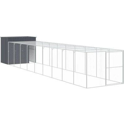 Image of vidaXL Dog House with Run in Anthracite Galvanised Steel Kennel Protective Roof Ideal for Outdoor Use, Training, Exercising Mesh Structure Ventilation