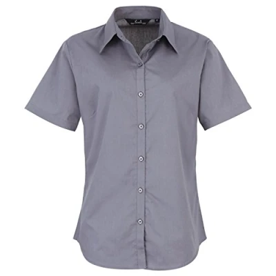 Image of Premier Short Sleeve Poplin Blouse/Plain Work Shirt (12) (Steel)