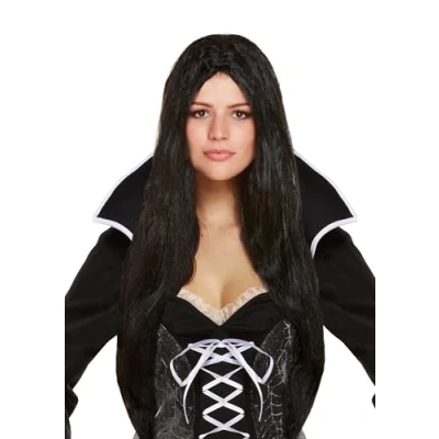 Image of Adult Halloween Long Black Straight Witch Wig Fancy Dress Accessory 65cm