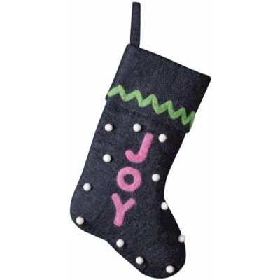 Image of Ginger Ray Christmas Joy Felt Pom Stocking Hanging Fireplace Decoration