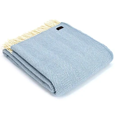 Image of Tweedmill Textiles Fishbone KNEE RUG Throw Blanket 100% Pure New Wool BRITISH MADE DUCK EGG