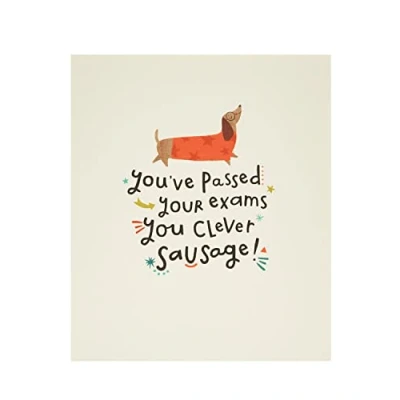 Image of UK Greetings Exams Pass Card You’ve Passed Your Cute Clever Sausage, Multi (694452 0 1)