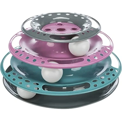 Image of TRIXIE Catch the Balls cat toy three levels with one ball each encourages play grey/green/red ø 25 x 13 cm 41345