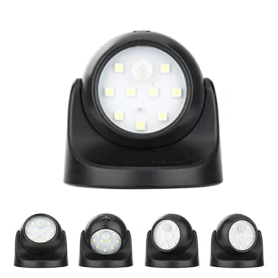 Image of EBILUN 9 led PIR Motion Sensor Activated Night Light 360 Rotation Wall Lamp Battery Powered Cabinet (Black)