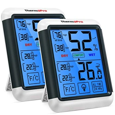 Image of ThermoPro TP55 Digital Indoor Hygrometer Thermometer Temperature and Humidity Monitor Baby Room Nursery Moisture Meter with Large Backlight Touchscreen, 2 Pieces,Blue