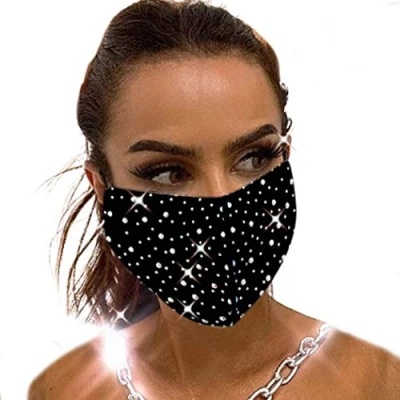 Image of IYOU Glitter Crystal Mouth Cover Black Reusable Face Masks Bling Rhinestone Masquerade Halloween Genie Costume Decoration Jewelry for Women and Girls