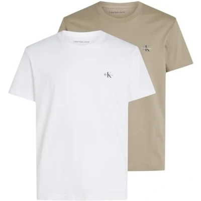 Image of Calvin Klein Jeans Monologo 2 PACK Basic Tshirt, Men&#039;s, Size: XXL, Bright white/aluminum