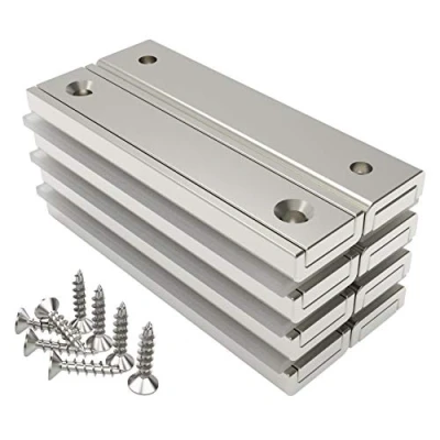 Image of Magnetpro 8 Pieces Rectangular Magnets 70 LB Force 60 x 13.5 5 mm with Countersunk Hole and Steel Capsule, Strong Household Industrial Magnet Screws