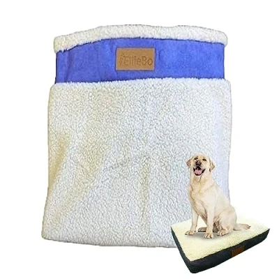 Image of Ellie Bo XL Dog Bed Cover for 42 inch Cage/Crate Blue Faux Suede/Sheepskin