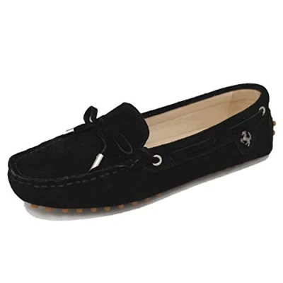 Image of MINITOO Driving Shoes Women&#039;s Knot Slip on Black Suede Casual Loafers Boat UK 7