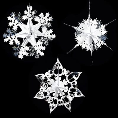 Image of SET of 3 Christmas Foil Ceiling Decoration Hanging 40cm Silver/White 0951