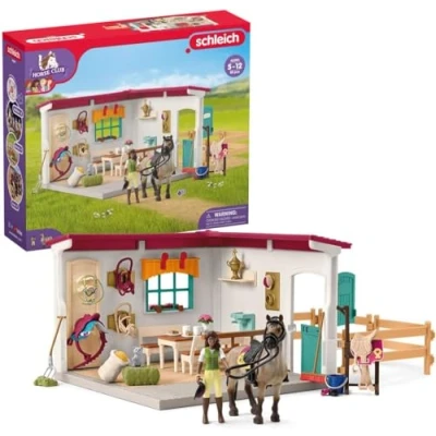 Image of schleich Horse CLUB — 42591 Tack Room Playset, 85 PieceToy Stable Extension with Rider, and Accessories, Toys for Girls &amp; Boys Ages 5+