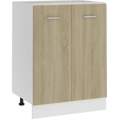 Image of vidaXL Bottom Kitchen Cabinet/Cupboard Sonoma Oak, Engineered Wood 60x46x81.5 cm 2 Doors, Shelves, Modern Style