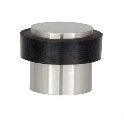 Image of EVI Hardware : Door Stop 0,79¨x 0,79¨ Screw Installation Stainless Steel Satin Matte Finish Black Natural Silicone Rubber Includes + Fixing Plug Mod. I 157 AM
