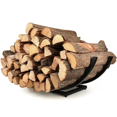 Image of EALPVIS Curved Firewood Rack Holder: Heavy Duty Holder Indoor Outdoor for Storage Fireplace Wood Log Black 22 Inch