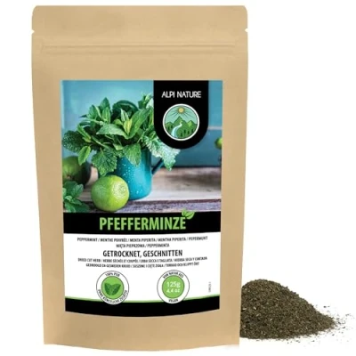 Image of peppermint (125g, 4.4oz), leaves cut, tea gently dried, 100% pure and natural, herbal