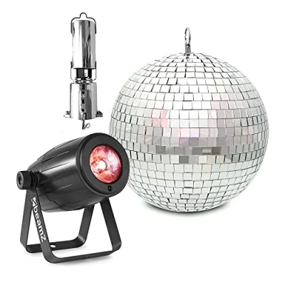 Image of Battery Powered Hanging Glitter Mirror Ball 20cm &amp; LED Spot Light for Wedding Disco Prom Dance Hall, PS12W G007NWS