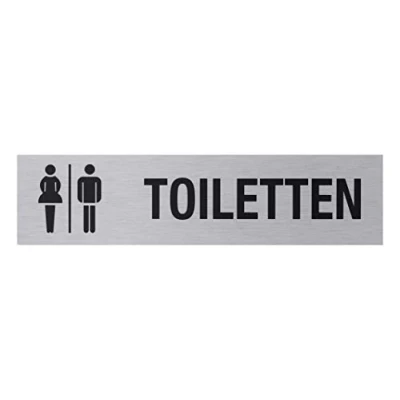 Image of Metafranc Adhesive Sign &quot;Toilets&quot; 160 x 40 mm Aluminium in Modern Stainless Steel Look Self Backing/Signage/Information Sign/Trade Marking / 507010
