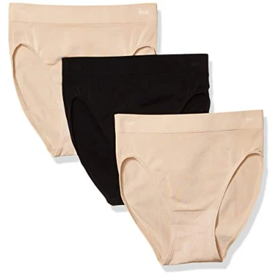 Image of Wacoal Women&#039;s B Smooth Hi Cut Brief Panty 3 Pack, Sand, Black, Large