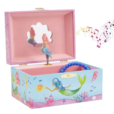 Image of Jewelkeeper Mermaid Toys Musical Jewellery Box Girls Delightful Kids Jewelry with Spinning Mermaid, Underwater Themed for Storage Space 10.8 x 8.9 cm