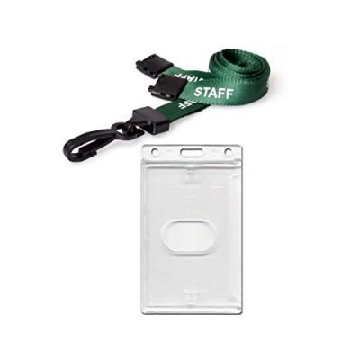 Image of ID Card It Staff Lanyard Neck Strap &amp; Secure Vertical Enclosed Name Work Photo Pass Badge Holder (Green) (5)