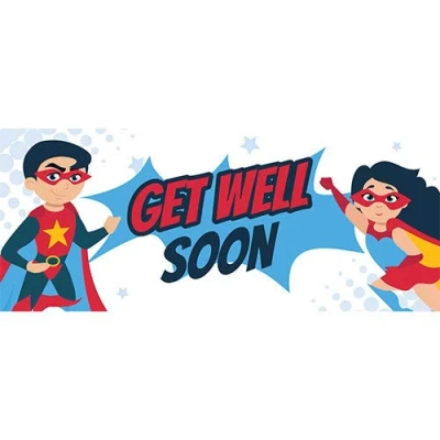 Image of PARTYRAMA.CO.UK Get Well Soon Superheroes PVC Party Sign Decoration 60cm x 25cm