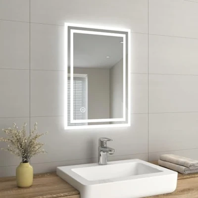 Image of EMKE Bathroom Mirror with Fuse, Backlit Wall Mounted Vanity Shaver Socket and Demister Pad, Touch Switch, Vertical &amp; Horizontal, 500 x 700mm