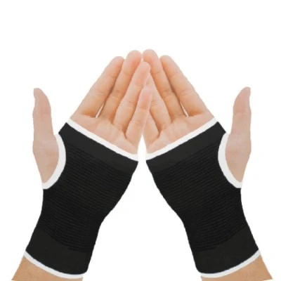 Image of 2 x Black Elasticated Hand Palm Wrist Glove Joint Muscle Support Guard Brace Splint