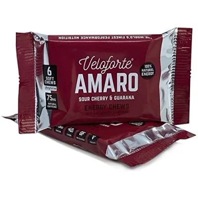 Image of Veloforte Amaro Natural Energy Chews Sour Cherry &amp; Guarana Flavour, Fast Releasing Energy, 100% Delicious, Natural, Vegan Gluten Free (9 pack)