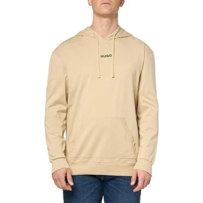 Image of HUGO Men&#039;s Linked Hooded Sweatshirt with Kangaroo Pocket, Oat Cream, XXL