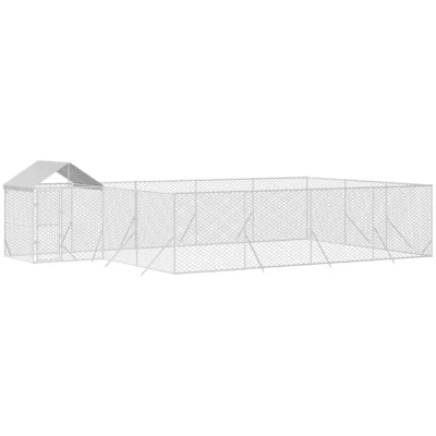 Image of &#039;vidaXL Outdoor Dog Kennel with Roof Silver Galvanised Steel Spacious Design For Play, Exercise and Training Weather Resistant Small Animals