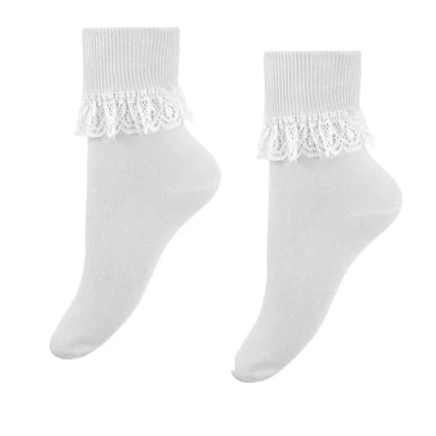 Image of Mytoptrendz® Women Girls Lace Bobby Trimmed Socks, Frill Top Ankle Socks Latin Dance Juvenile Ballroom Sock (White)