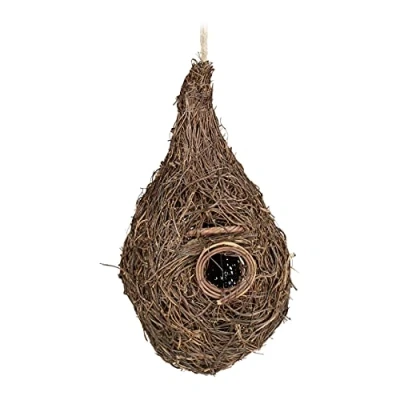 Image of Bird Nest, Tear Shape, For Hanging, Cages, Small Animals, h x w d: 30 16 cm, Straw, Natural Relaxdays