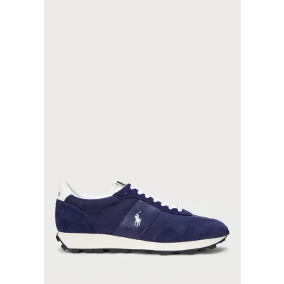 Image of Polo Ralph Lauren PRL Trail 125 Suedepaneled Sneaker Trainers, Size: 8, New classic navy/deckwash wht Leather and textile