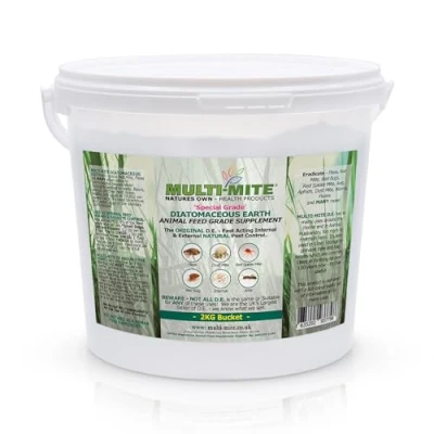 Image of Multi Mite 2kg Bucket Feed Grade Diatomaceous Earth Red Mite, Fleas &amp; All Animal Lice Control Powder 100% Natural Insect Killer Pest Treatment